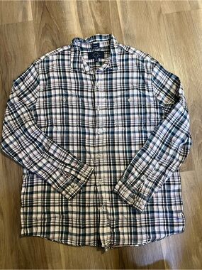 Even Tide Men's Plaid Button-Up Shirt - Blue, White & Pink Sz XL